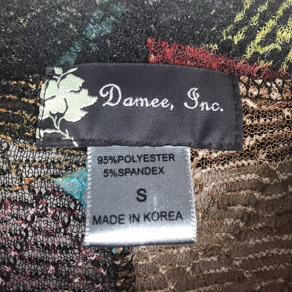 Damee Inc. Cowl Neck Tunic Half Sleeve Swing Sheer Mesh Knit Red Tan Black Small - Picture 10 of 11